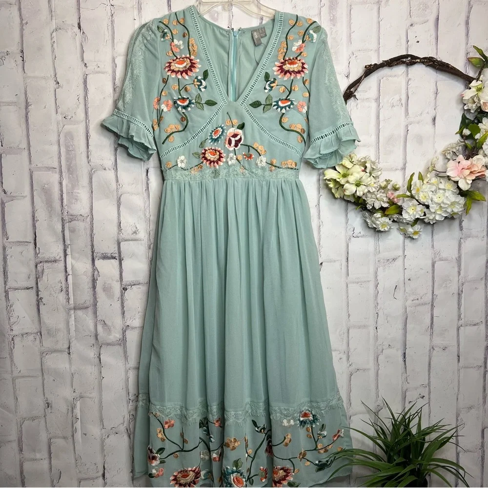 ASOS Blue mint short flower dress in size 2 - Picture 10 of 14